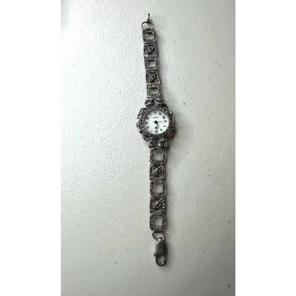 Vintage Sterling Silver 925 Marcasite Ladies Watch Art Deco Quartz Needs Battery
